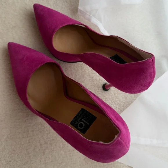 Isabella Lorusso Italian Pink Fuchsia Wave Suede Heels - Picture 5 of 11